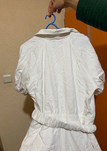 Düğmeli Beyaz Kadın Kısa Tulum - Görsel 6