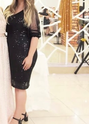 Siyah Payetli V Yaka Kadın Abiye Elbise - Görsel 2
