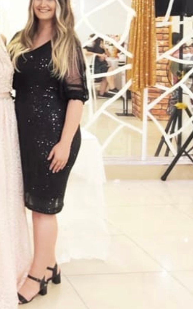 Siyah Payetli V Yaka Kadın Abiye Elbise - Görsel 2