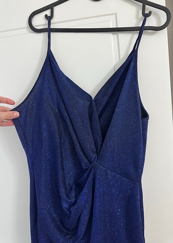 Drapeli Lacivert Uzun Abiye Elbise - Görsel 4