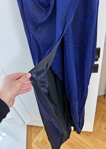 Drapeli Lacivert Uzun Abiye Elbise - Görsel 3