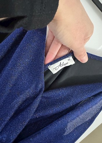 Drapeli Lacivert Uzun Abiye Elbise - Görsel 5