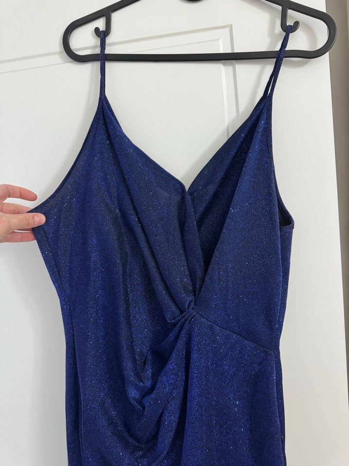 Drapeli Lacivert Uzun Abiye Elbise - Görsel 4