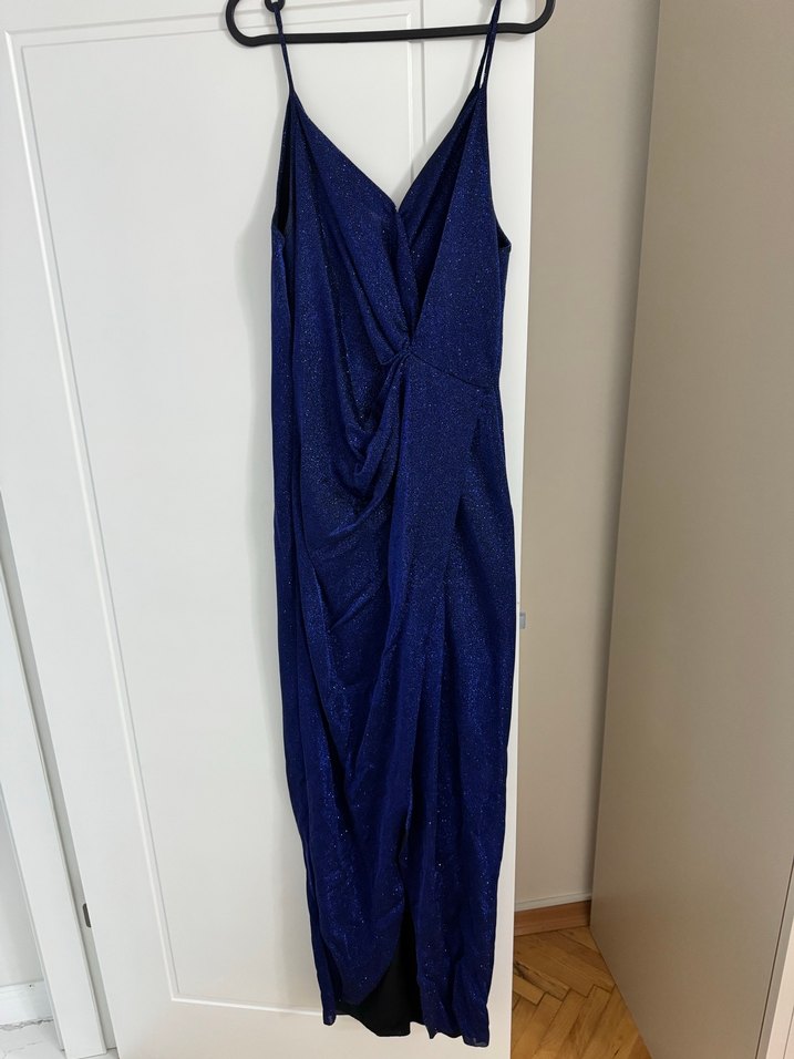 Drapeli Lacivert Uzun Abiye Elbise - Görsel 2