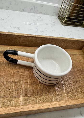 Beyaz Siyah Çizgili Seramik Kupa Mug - Görsel 2