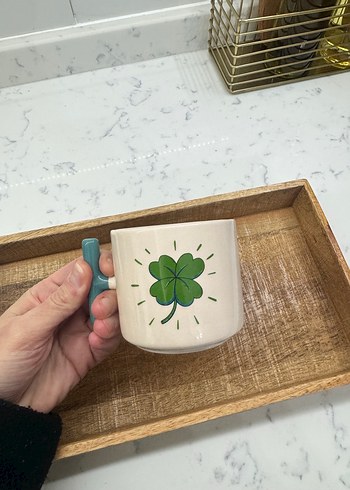 Yonca yapraklı seramik kupa mug - Görsel 2