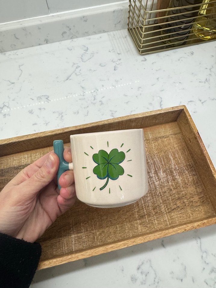 Yonca yapraklı seramik kupa mug - Görsel 2