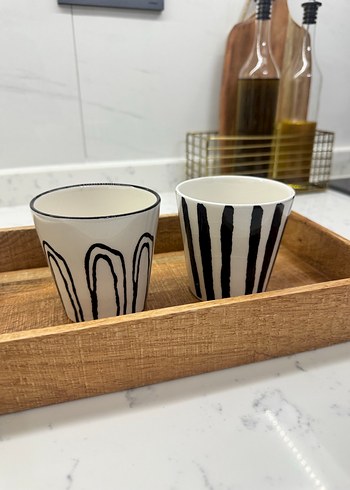 2li Çizgili Seramik Bardak Seti - Görsel 2