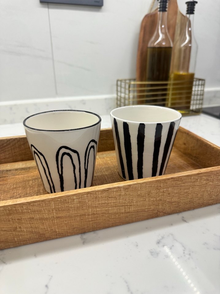 2li Çizgili Seramik Bardak Seti - Görsel 2