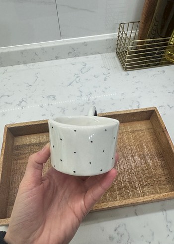 Beyaz Noktalı Siyah Kulplu Seramik Fincan - Görsel 3