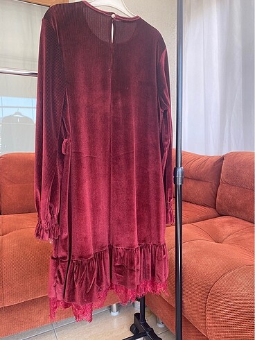 42 Beden bordo Renk Bordo Kadife Mini Elbise
