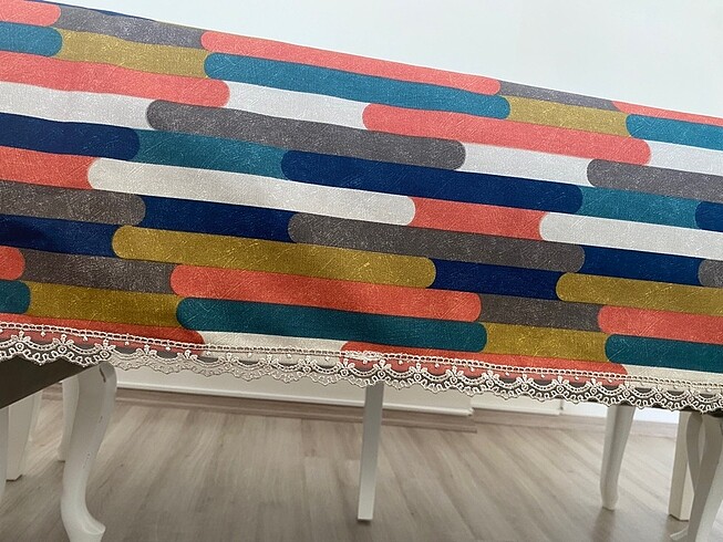 Beden camel Renk Lacivert Çizgili Masa Örtüsü ? Modern & Sade