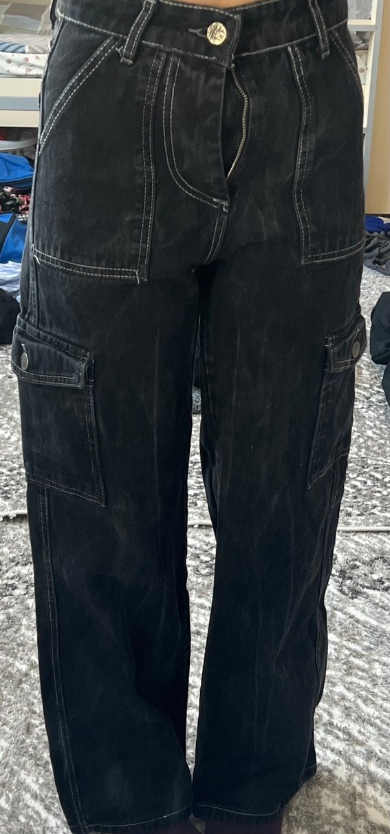 Siyah Geniş Kesim  Kot Pantolon - Görsel 2