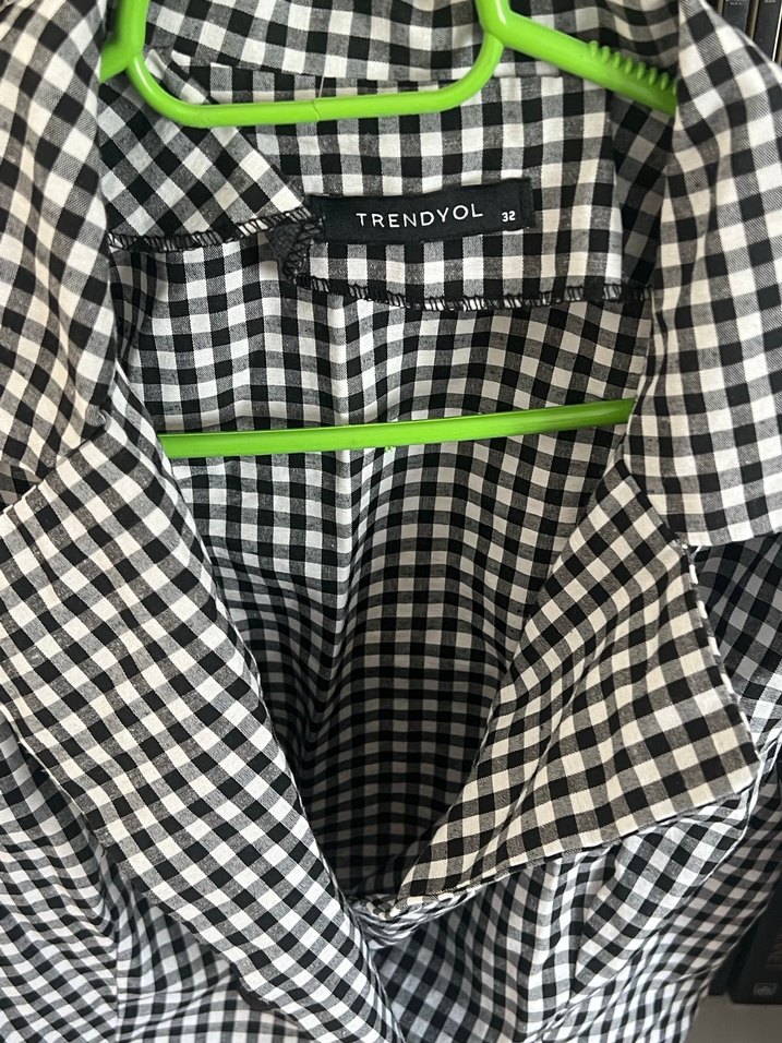 Siyah Beyaz kareli Kadın gömlek - Görsel 2