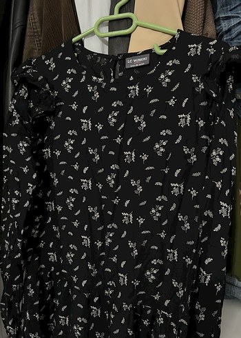 Siyah Desenli Uzun Kollu Elbise - Görsel 3