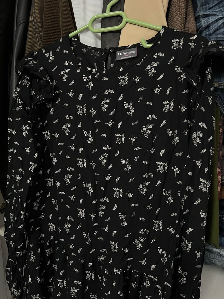 Siyah Desenli Uzun Kollu Elbise - Görsel 3