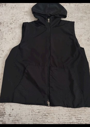 Siyah Kapüşonlu cift Fermuarlı Kadın Yelek - Görsel 2