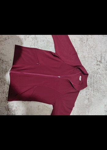 Bordo Fermuarlı Yüksek Yakalı Kadın Ceket - Görsel 3