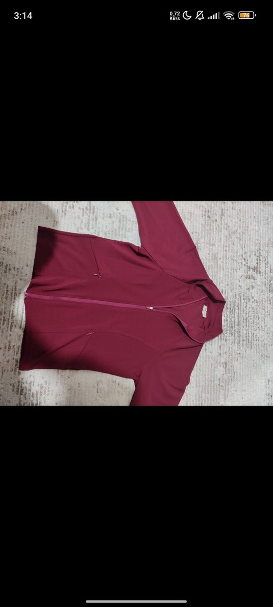 Bordo Fermuarlı Yüksek Yakalı Kadın Ceket - Görsel 3