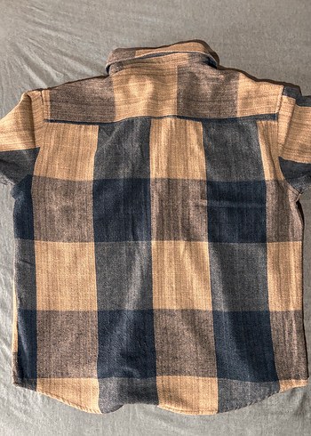 Düğmeli Kısa Kollu Gri Kahverengi Oversize Gömlek - Görsel 3