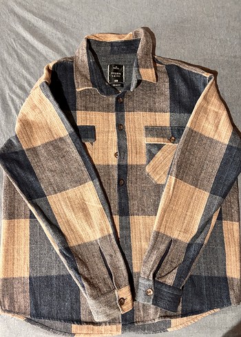 Düğmeli Kısa Kollu Gri Kahverengi Oversize Gömlek - Görsel 2