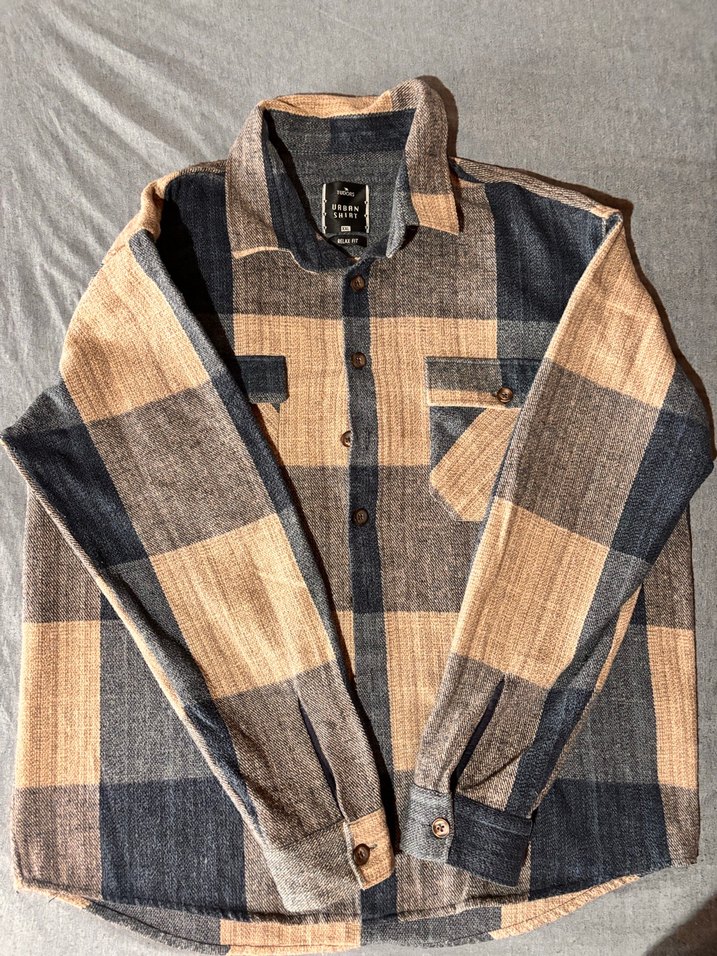 Düğmeli Kısa Kollu Gri Kahverengi Oversize Gömlek - Görsel 2