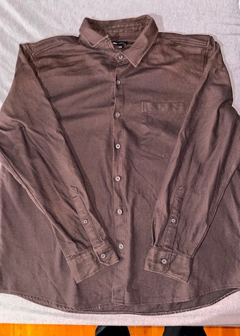 Düğmeli Uzun Kollu Kahverengi Keten Erkek Gömlek - Görsel 2