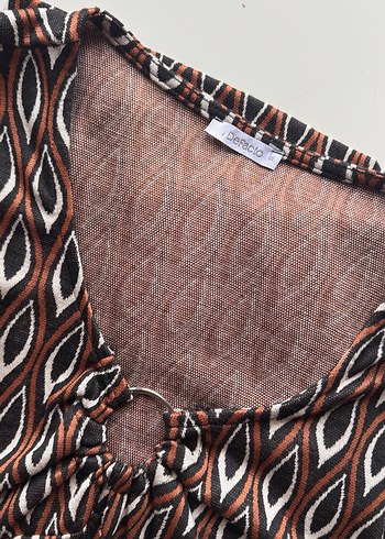 V Yaka Uzun Kollu Kahverengi Midi Triko Elbise - Görsel 4