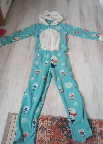 Kız Çocuk Mavi Baskılı Polar Tulum Pijama