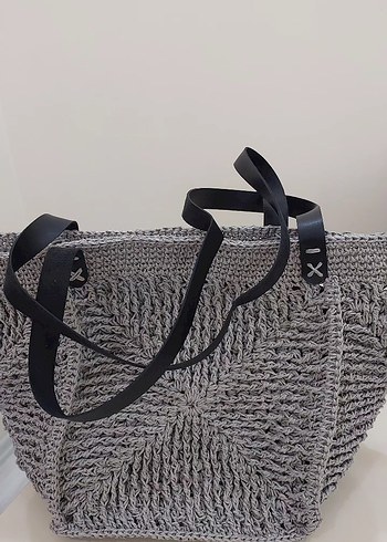 Gri Örgü Kadın Çanta kağıt ip - Görsel 3
