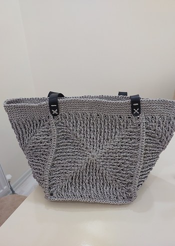 Gri Örgü Kadın Çanta kağıt ip - Görsel 6