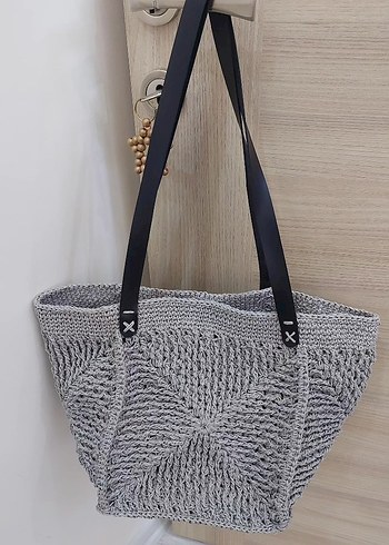 Gri Örgü Kadın Çanta kağıt ip - Görsel 4