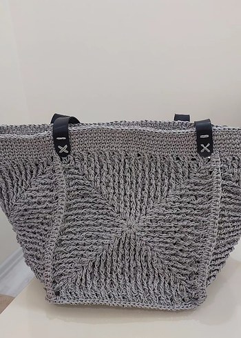 Gri Örgü Kadın Çanta kağıt ip - Görsel 2