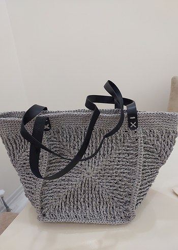Gri Örgü Kadın Çanta kağıt ip - Görsel 5