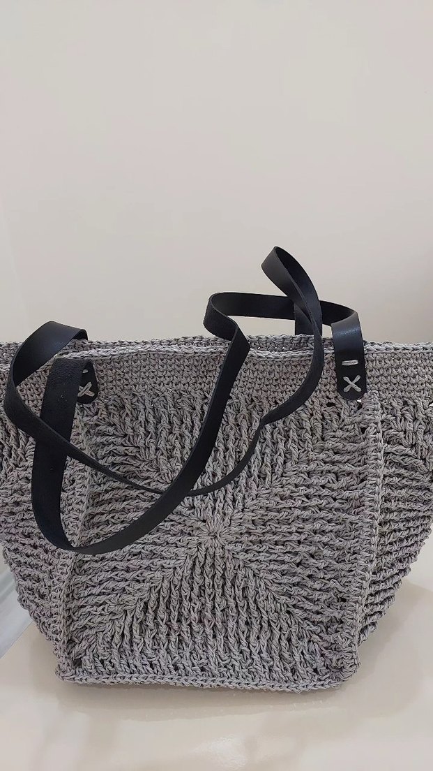 Gri Örgü Kadın Çanta kağıt ip - Görsel 3