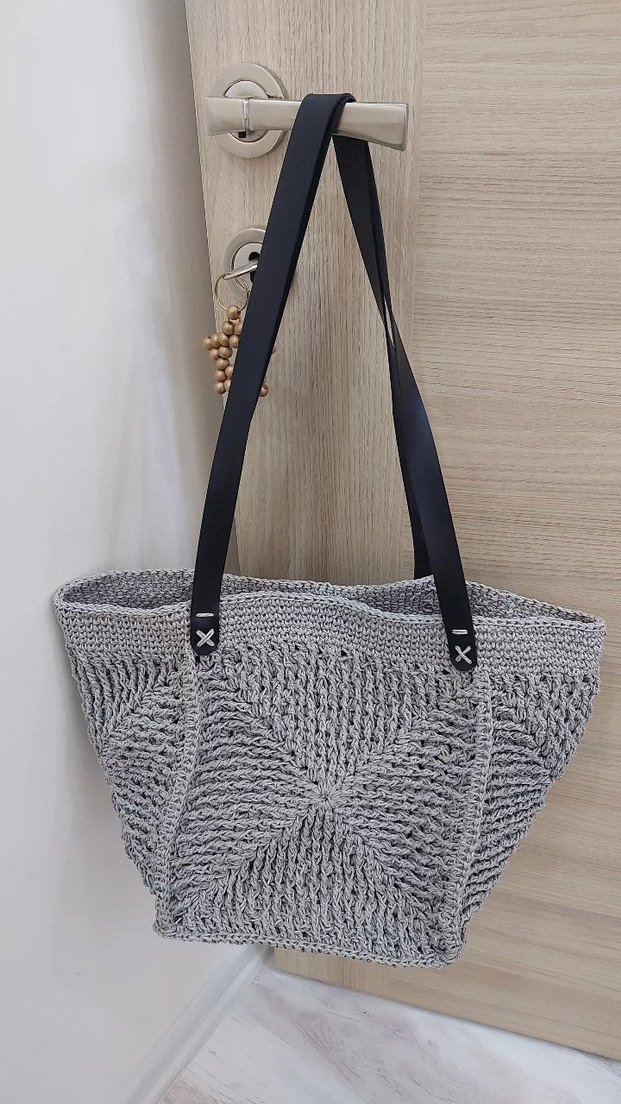 Gri Örgü Kadın Çanta kağıt ip - Görsel 4