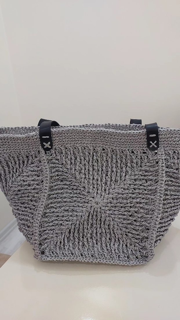 Gri Örgü Kadın Çanta kağıt ip - Görsel 2