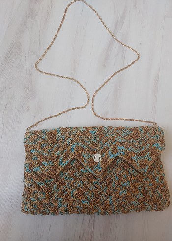 Renkli Örgü kağıt ip Kadın Portföy Çanta - Görsel 2