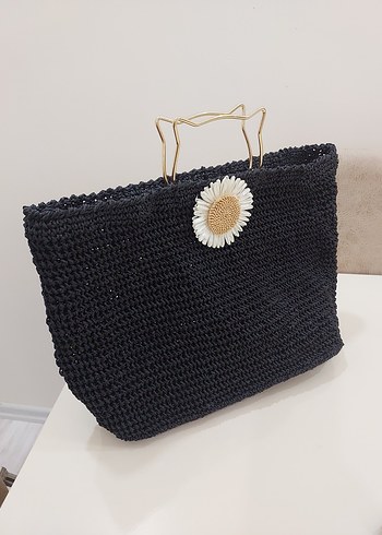 Nakışlı Siyah Örgü Bohem Kadın Çanta - Görsel 2