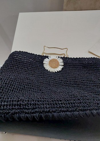 Nakışlı Siyah Örgü Bohem Kadın Çanta - Görsel 3