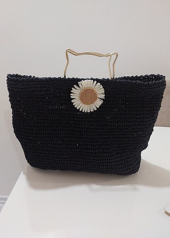 Nakışlı Siyah Örgü Bohem Kadın Çanta - Görsel 4