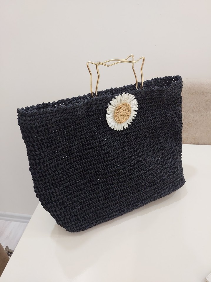 Nakışlı Siyah Örgü Bohem Kadın Çanta - Görsel 2