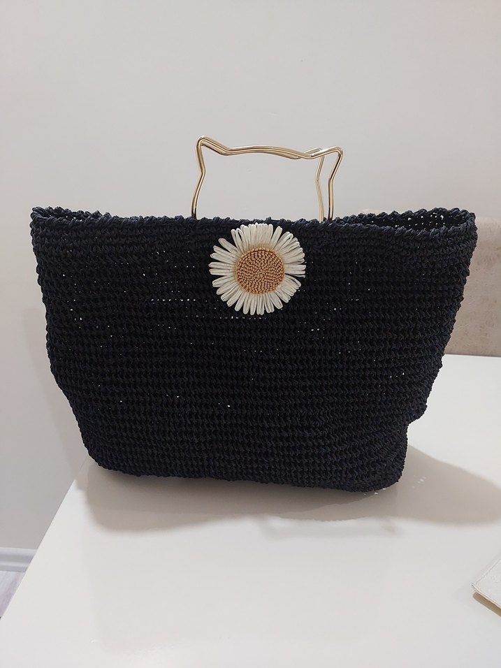 Nakışlı Siyah Örgü Bohem Kadın Çanta - Görsel 4