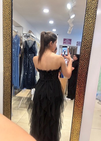 Siyah Straplez Uzun Gotik Gelinlik - Görsel 2