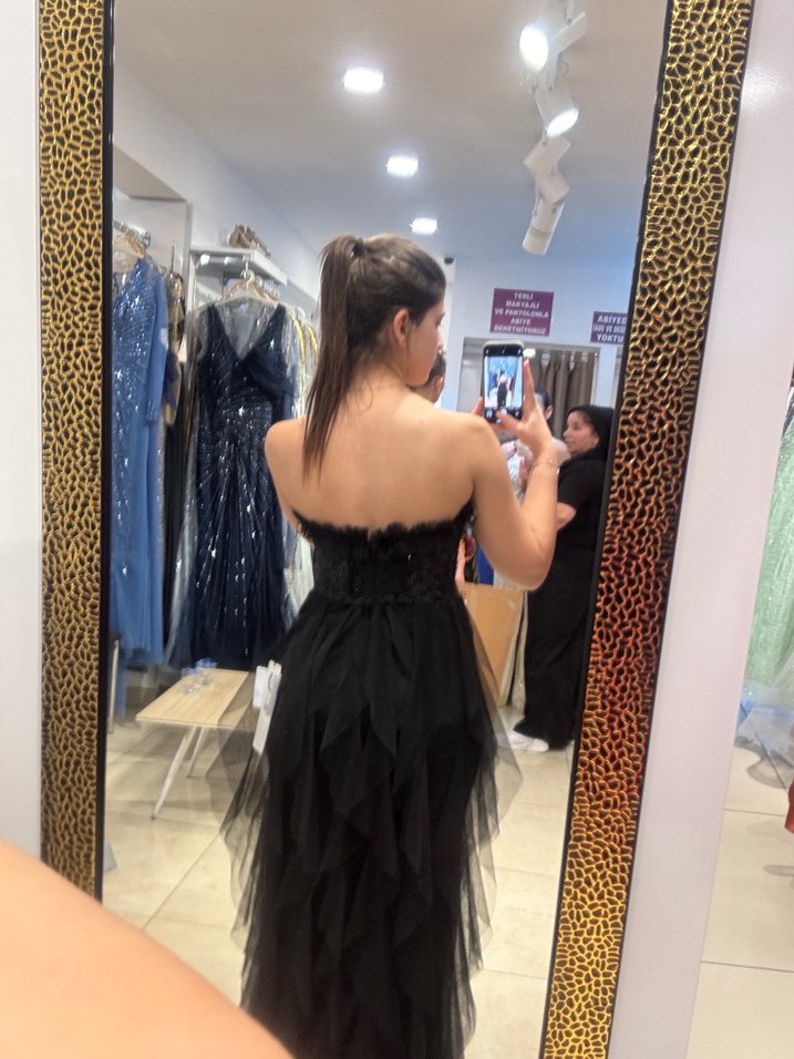 Siyah Straplez Uzun Gotik Gelinlik - Görsel 2