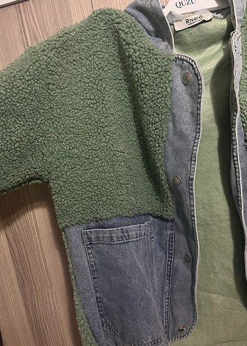 40 Beden Örgü Detaylı Yeşil Midi Boy Rahat Ceket