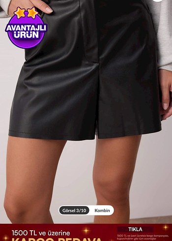 Gri Deri Mini Şort Rahat Kesim - Görsel 2