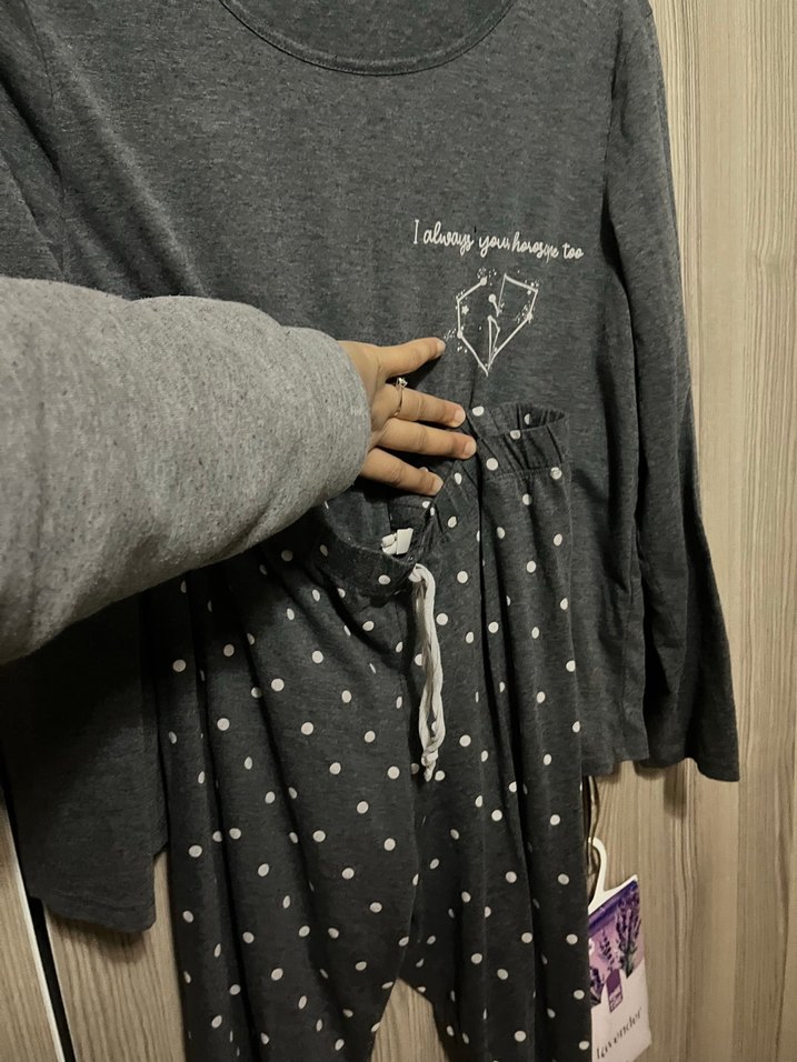 Gri Uzun Kollu Hamile Tişörtü - Görsel 4