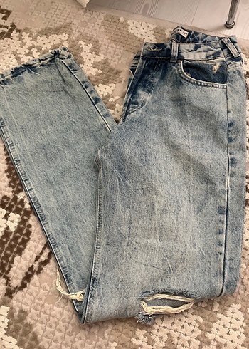 Kadın Mavi Yumuşak Dokulu Bol Kesim Kot Pantolon