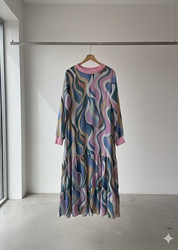 Bohem Çok Renkli Uzun Fırfırlı Elbise - Görsel 2